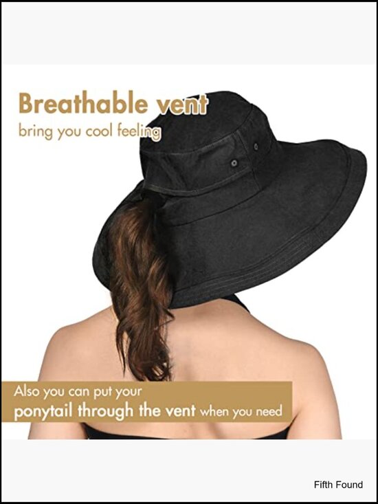 Adjustable Wide Brim Sun Hat with Ponytail Hole Foldable Cotton main image 4